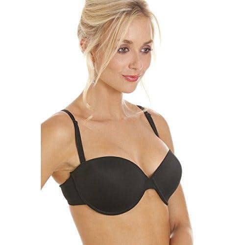 Womens Underwired Black Bandeau Cup T-Shirt Multiway Strapless Everyday Bra