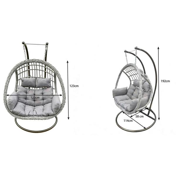 Fimous Indoor Outdoor Hammock Patio Rattan Two Seater Egg Hanging Chair Garden With Grey Thick Cushion