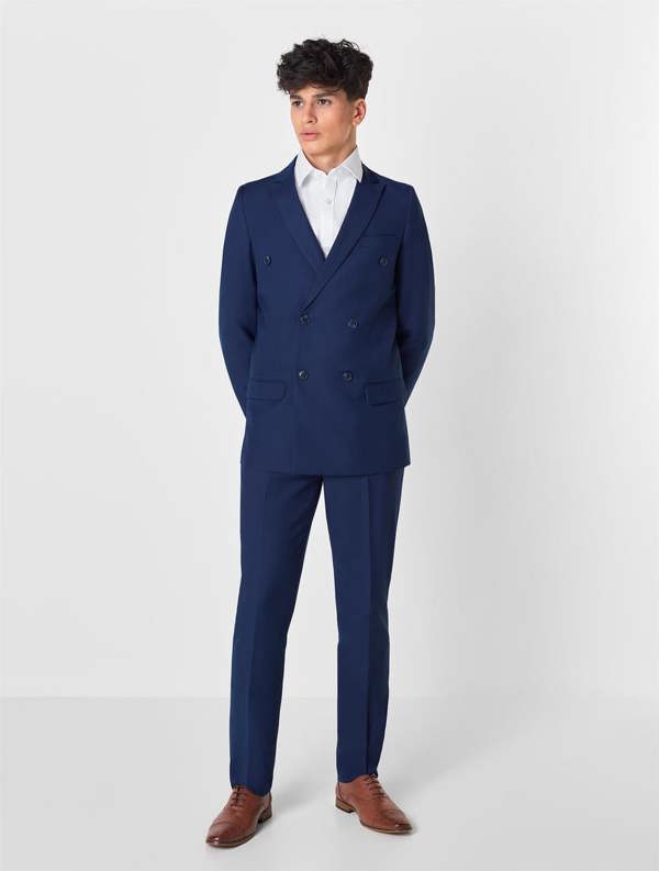Blue double-breasted wedding suit