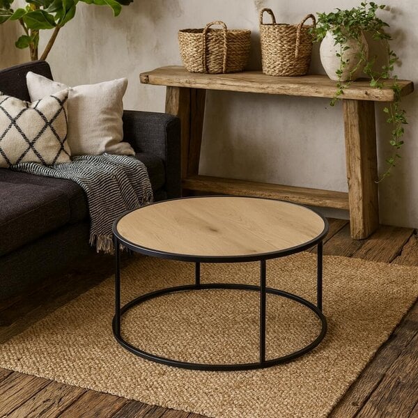 Wyld Haus El Paso Black Metal and Wild Oak Veneer Round Coffee Table