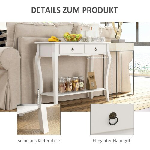 Wyld Haus Noro 100cm Wooden Ivory White Mid Century Console Table 2 Drawer And Shelf