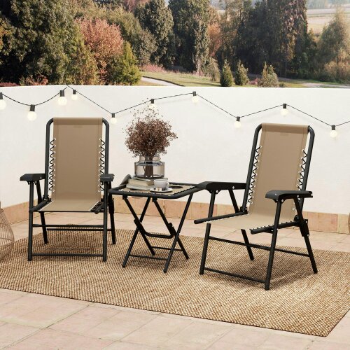 Wyld Haus Fihake Metal Khaki Cream 3 Piece Garden Bistro Table And Chair Set
