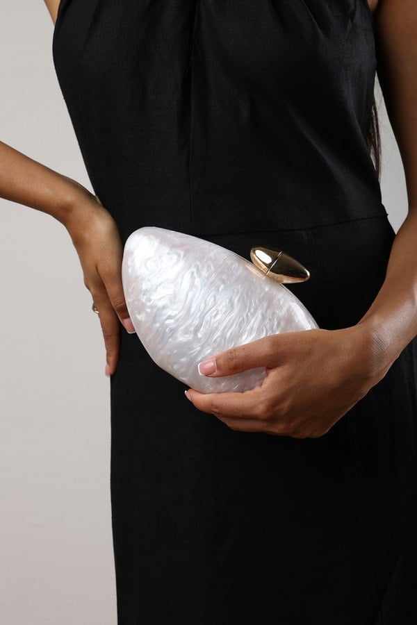 Where's That From Benna Marble Acrylic Clutch In White