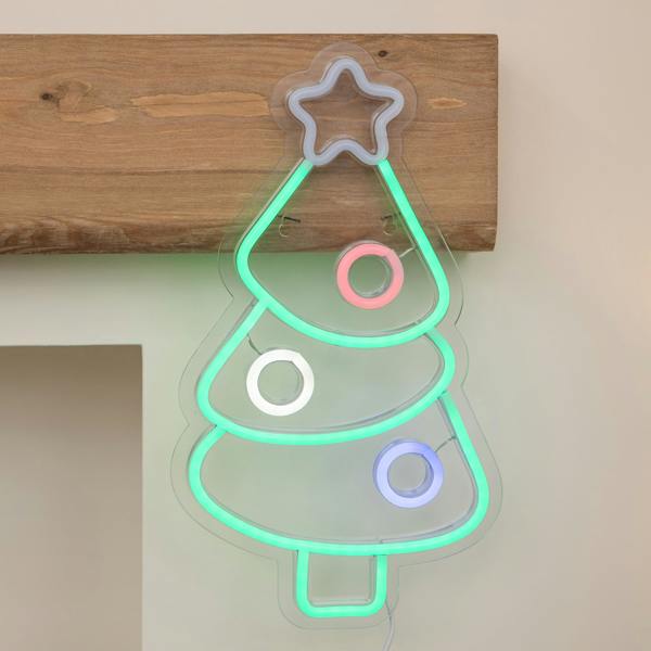 Samuel Alexander 40cm Neon-Style Christmas Tree Light Up Decoration with Multi-Coloured LEDs