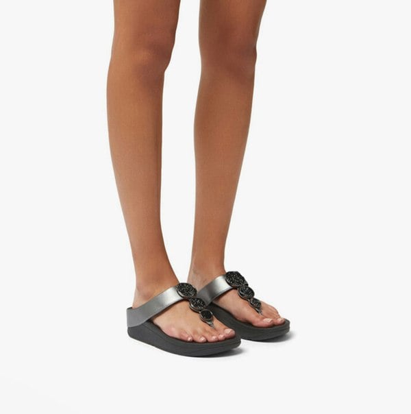 FitFlop HALO BEAD-CIRCLE METALLIC Womens Toe Post Pewter Black