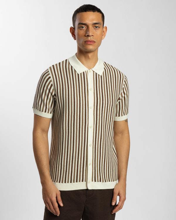 Steel & Jelly Tonal Stripe Knitted Button Polo Shirt