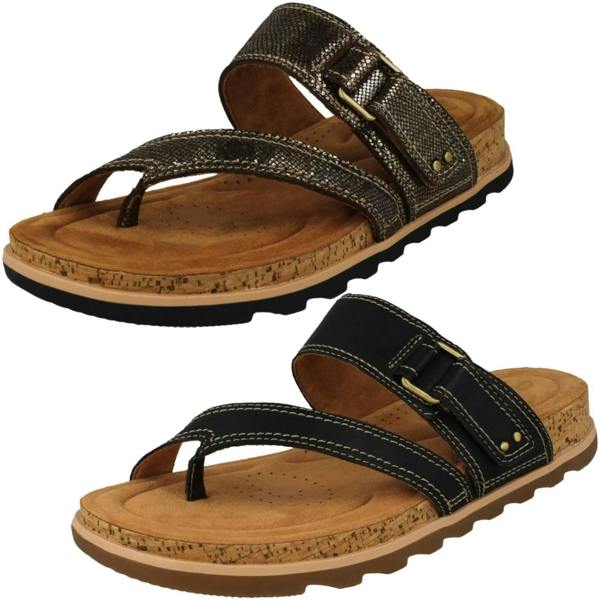 Clarks Ladies Clarks Strappy Toe Post Wedge Heeled Sandals Yacht Beach