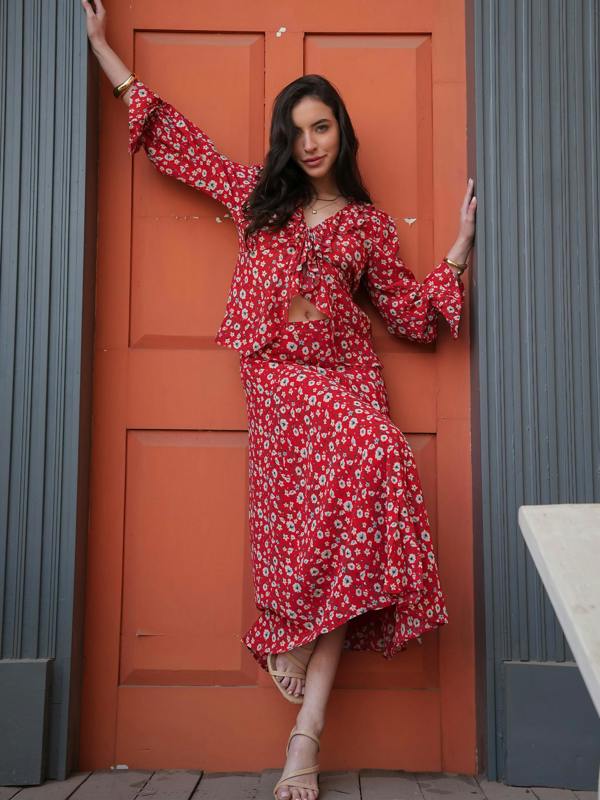 Rose & Nancy Philippa Red Floral Print Ruffle Blouse