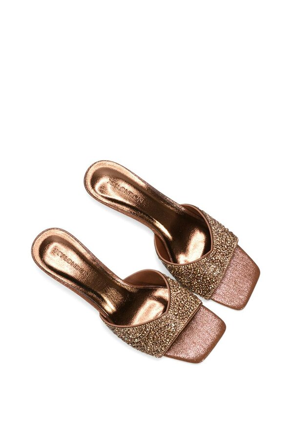 XY LONDON Sparkly Crystal Kitten Heeled Sandal Mules