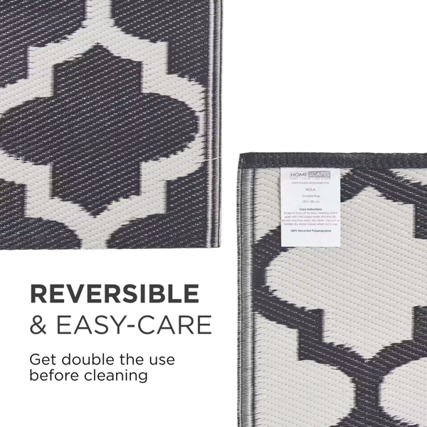 HOMESCAPES Outdoor Rug Luxury Waterproof Reversible Recycled, For Garden, Nola Geometric