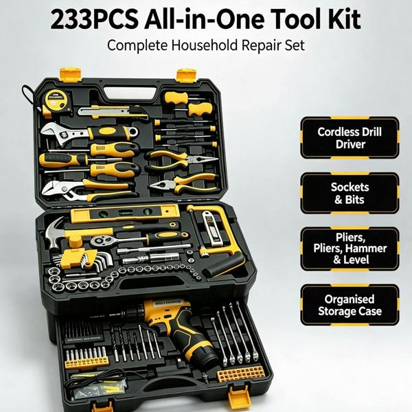Gr8 Home 233 Piece Professional Tool Kit Cordless Drill Socket Spanner Set Storage Case