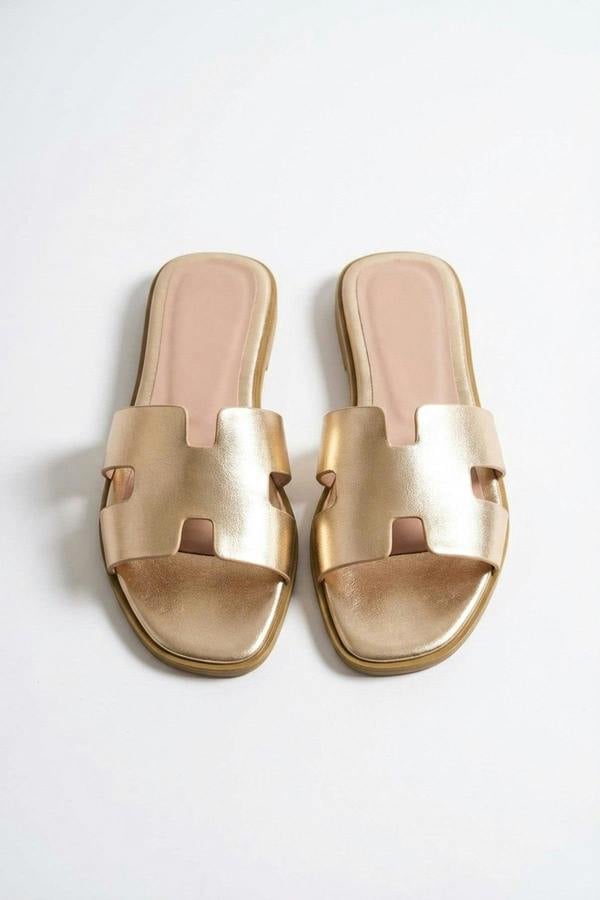 Aria Womens H-Strap Flat Slide Sandals - GOLD_wb