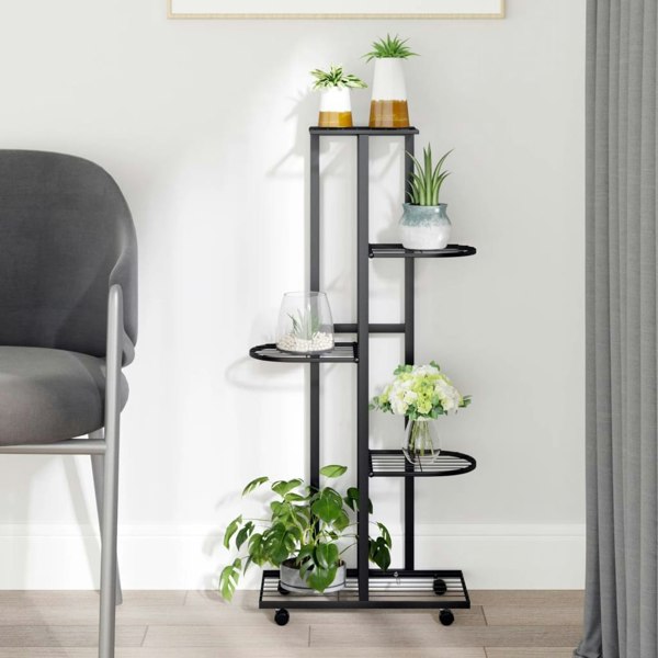 Berkfield 5-Floor Flower Stand with Wheels 44x23x100 cm Black Iron