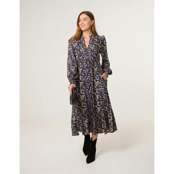Blue Vanilla Paisley Shirred Waist Shirt Dress