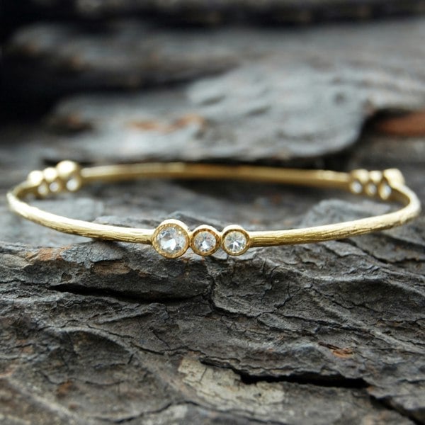 White Topaz Gold plated Sterling Silver November Birthstone Bangle