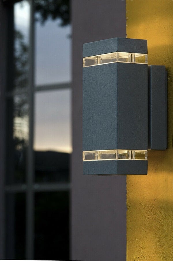 Outdoor IP44 Twin Wall Light Sconce Dark Grey LED 7.6W Bulb Outside External Loops