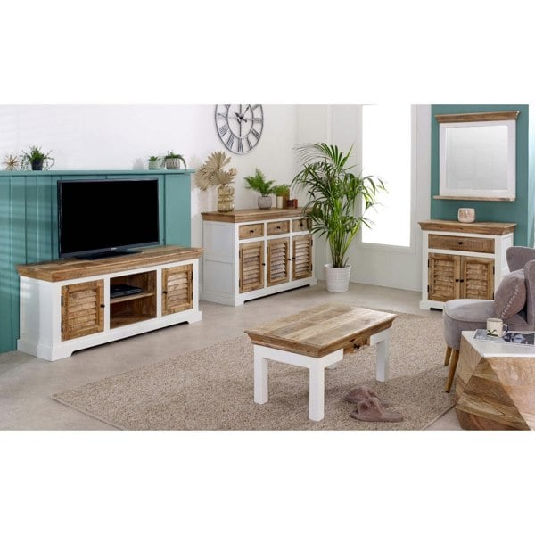 IH Design Milano Solid Mango Wood White Side Table