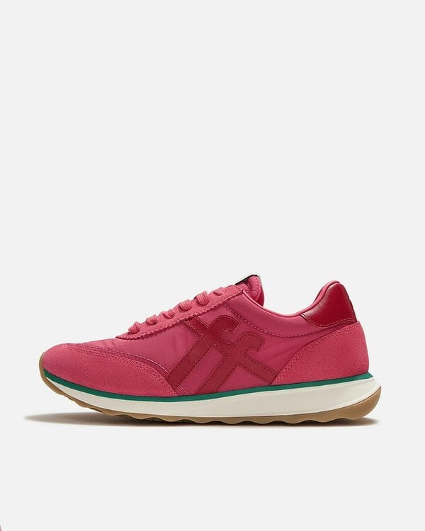FitFlop Womens Retro-Q FF Fabric/Suede Trainers - Berry Rose/Marine Green E47