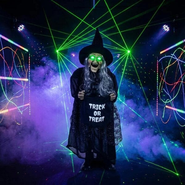 Bobobiy 94cm Animated Witch Halloween Decoration, Scary Halloween Animatronics Decor with Sound Touch Activated & Light Up Eyes