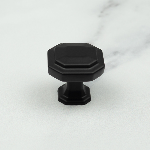 Handle & Home Matt Black Octagonal Cabinet Handles & Coordinating Knob - 30mm Knob