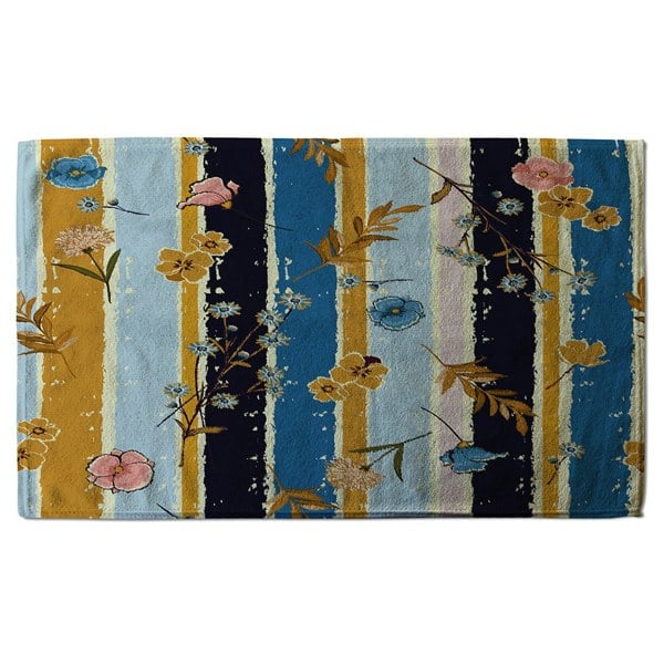 Benjamin Tate Design Beautiful meadow flowers on candy colorful brush stripe (Bath Towel)