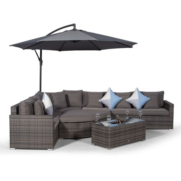 Giardino Santorini L Shape Modular 6 Seat Rattan Corner Sofa Set With Large Drinks Cooler Coffee Table & Daybed Ottoman
