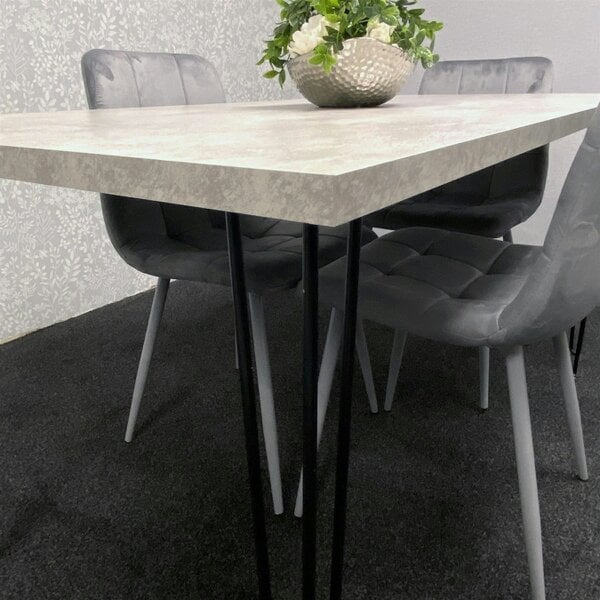 Kosy Koala Grey Dining Table with Hairpin Legs & 4 Grey Velvet Chairs Set for Kitchen & Dining Room