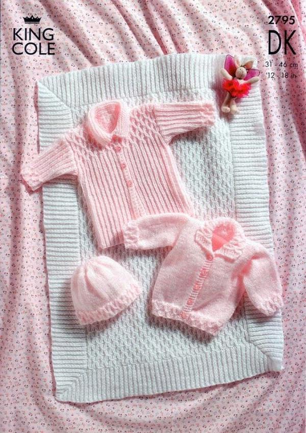 King Cole Baby Knitting Pattern 2795, Coats, Headwear, Jackets for Baby, 12 - 18 Inches - Intermediate