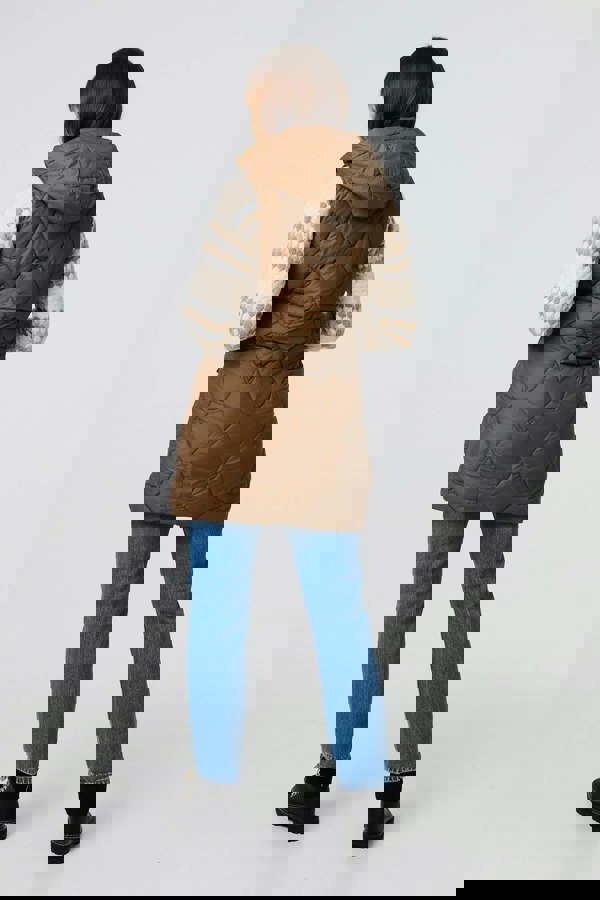 Beige | Padded Sleeveless Hooded Longline Gilet
