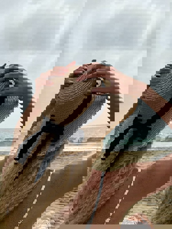 SVNX Straw Hat With Black Ribbon Bow