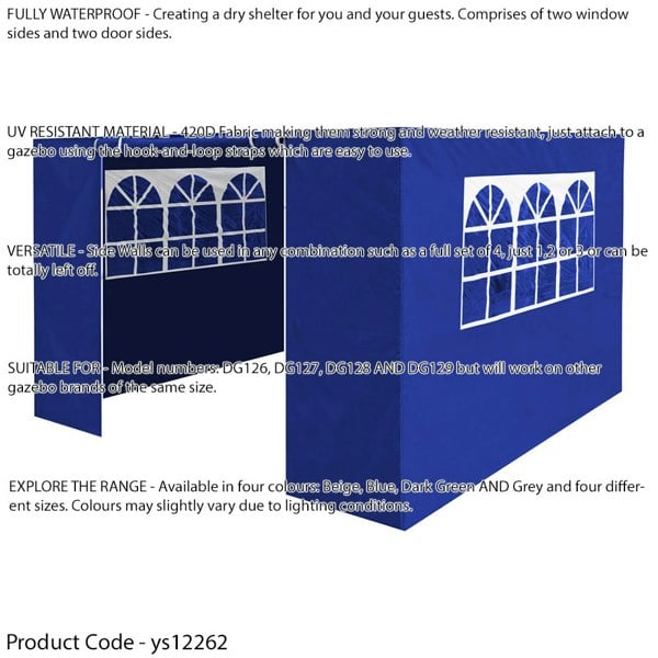 Side Walls Door & Windows for 2x2m Pop-Up Gazebo - BLUE - Garden Party Tent - LoopsDirect