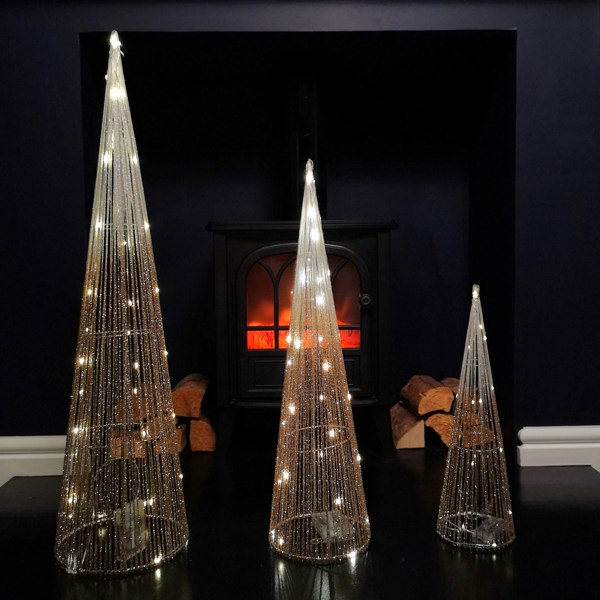 Samuel Alexander LED Tree Cone Obelisk Trio with 90 LEDs in Gold