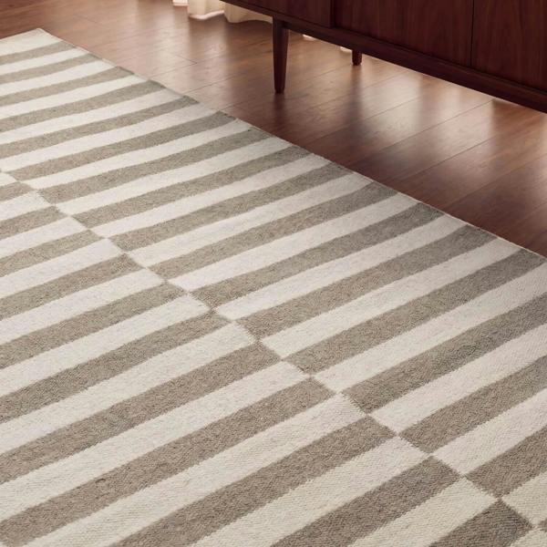 Vika Grey wool rug, striped design, reversible, underfloor heating, hand-woven, easy-care rug.