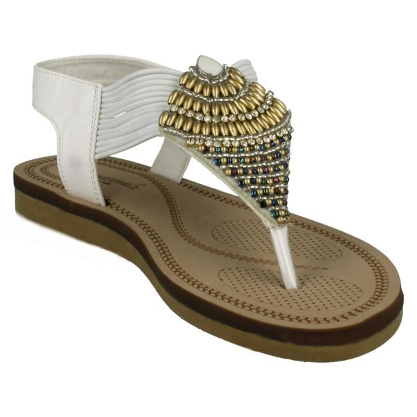 Savannah Ladies Savannah Low Wedge Beaded Toepost Sandals