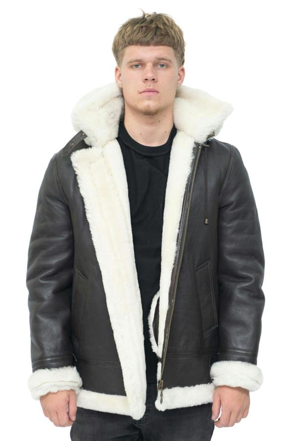 Infinity Leather Mens Hooded Sheepskin Leather B3 Flying Jacket-Harwich