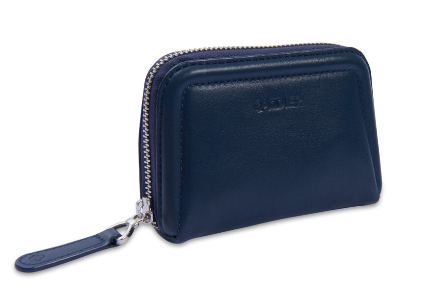 SADDLER "Annabelle" 2 Section RFID Real Leather Zip Top Coin Purse (Gift Boxed) - Navy