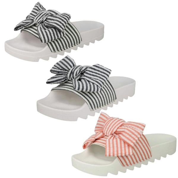 Spot On Ladies Spot On Striped Bow Vamp Sliders