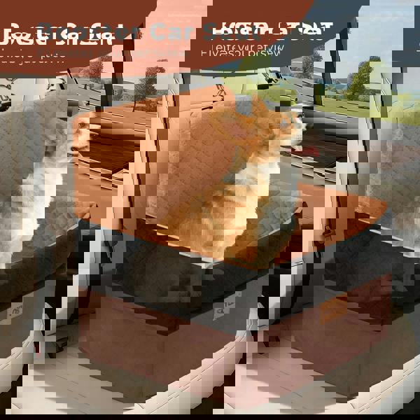 Skylos Dog Booster Car Seat Cosy Cats Pet Travel Bed with Safety Leash Brown