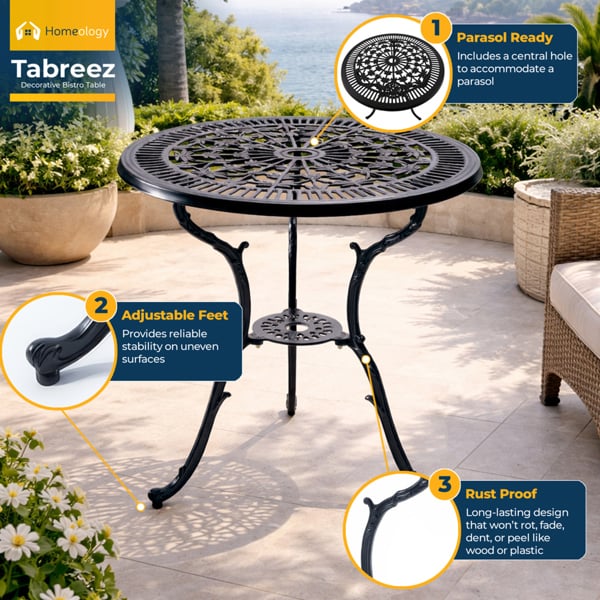 Homeology TABREEZ Garden and Patio Black Cast Aluminium Bistro Table