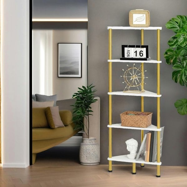 Rafaelo Mobilia 5 Tier Corner Shelf White