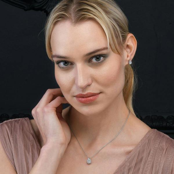 namana 925 Sterling Silver Pear Drop White Halo Pendant Necklace for Women