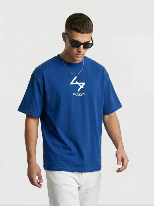 London Attitude Japanese inspired Oversized Heavyweight Cotton T-Shirt - Deep Royal