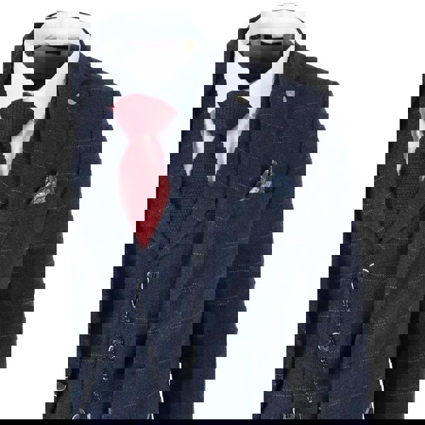 TruClothing TP-32 - Men's Navy Blue 3 Piece Wool Blend Tweed Suit