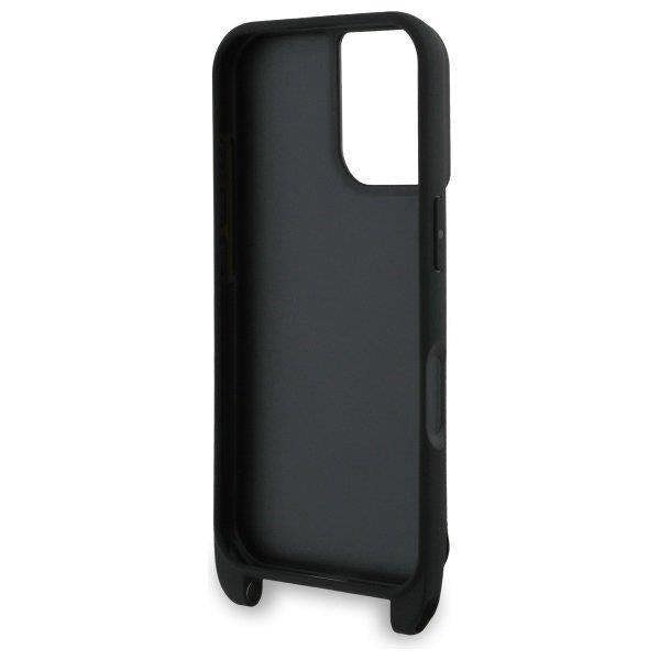 Karl Lagerfeld Saffiano Karl & Choupette Metal Pin Crossbody Strap Case for iPhone 16 6.1" Black - KLHCP16SSAKCPBK