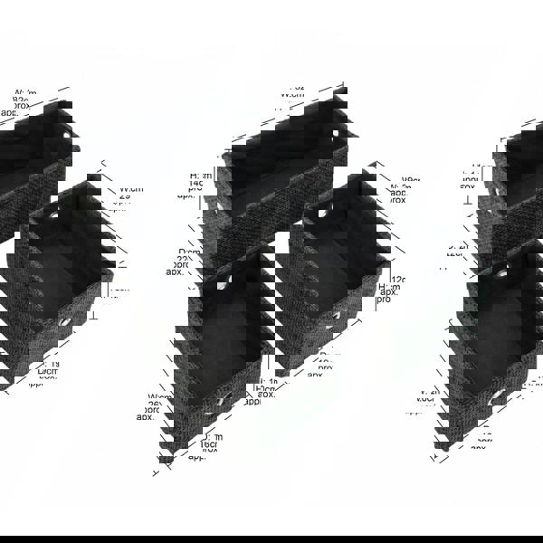 JVL Metro Rectangular Fabric Storage Baskets for Home Organisation, Set of 3, Black