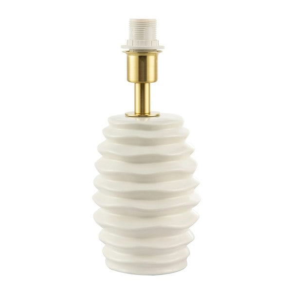 Modern Off-White Gloss Ceramic Table Lamp Base with Rippled Grooves Image 1