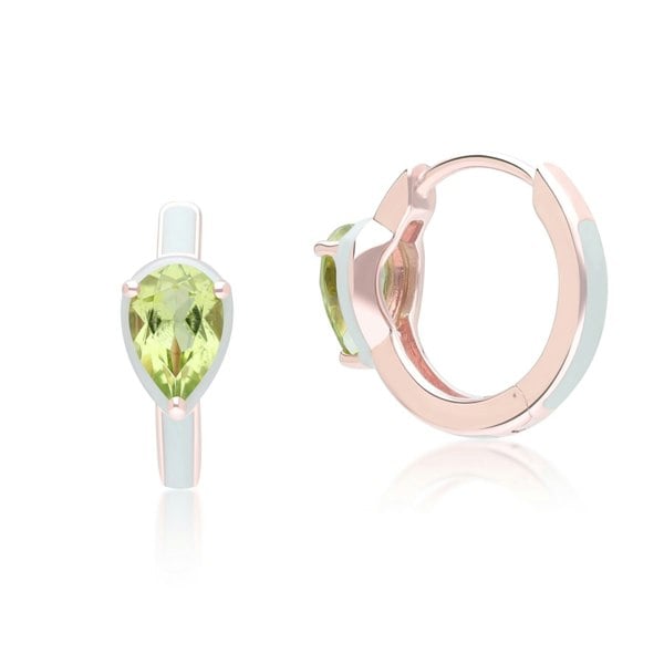 Gemondo Siberian Waltz Green Enamel & Pear Peridot Hoop Earrings In Rose Gold Vermeil