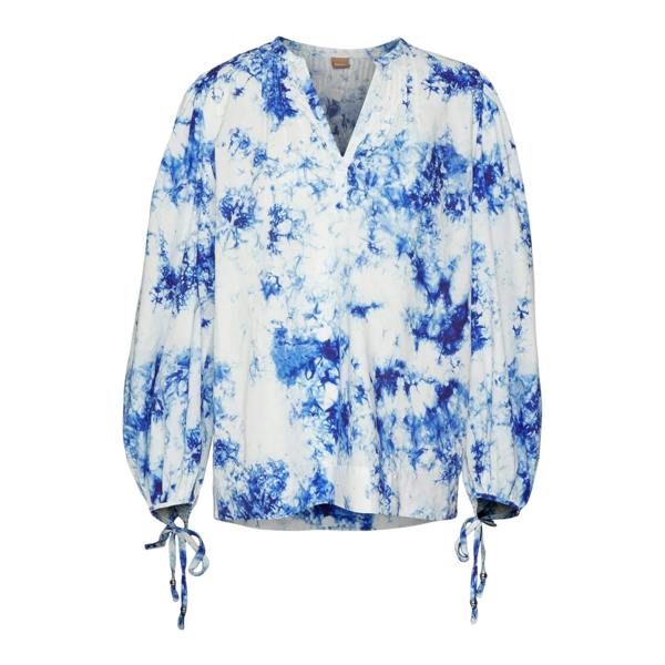 Boss Womens/Ladies Tie Dye V Neck Balloon Sleeve Blouse - White/Blue - 