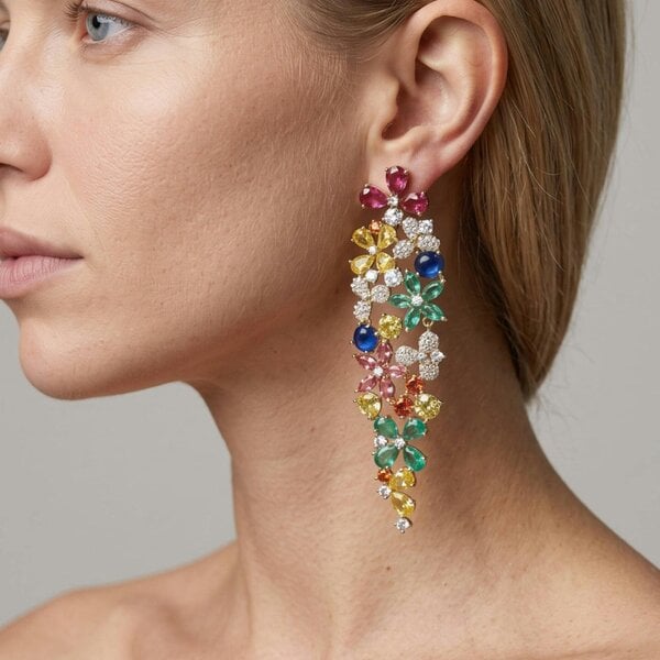 Uchi & Soto Hanabi Multi Stone Floral Chandelier Earrings