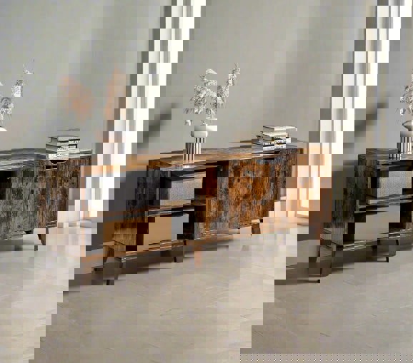 Modcraft Rustic Brown TV Stand with 2 Doors & Adjustable Shelves – 140cm Unit for TVs up to 65” – Living Room Storage Cabinet